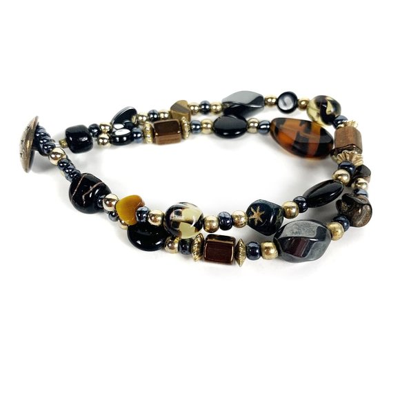 Bracelet with Double Strand of Hematite Gold Bronze Black Beads - Picture 4 of 9